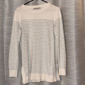 LOFT Split Hem Crew Neck Striped Sweater